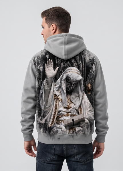 Gray AFTR/THIS hoodie back view